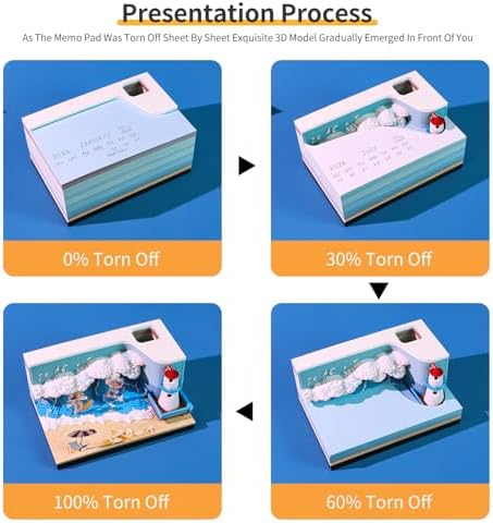 3D Memo Pad, 3D Calendar 2027, Time Piece Calendar, Tear-Off Calendars 2027, 3D Paper Carving Art Memo Pad, Art Carving Sticky Notes for Office Home Gifts Ornaments (Surfing) - Image 6
