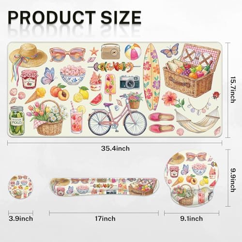 Arttown Keyboard Mouse Pad Set, 4 in 1 Desk Mat Set Floral Tropical - Image 2
