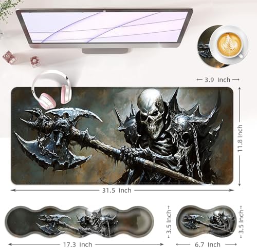 Large Keyboard Mouse Pad Set, Extended Mouse Pad+Keyboard Wrist Rest Support, Memory Foam Ergonomic Easy Typing, 4Pcs (31.5×11.8 in) Desk Pad Set for Office Home,Funny Skeleton - Image 6