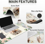 Arttown Keyboard Mouse Pad Set, 4 in 1 Desk Mat Set Cow Boho - Image 3