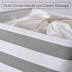 TheWarmHome Jumbo Storage Bins Baskets, Sturdy Fabric Organizing Basket W/Handles, Decorative Foldable Storage Baskets for Shelves Closet Nursery Toy (Grey&White Stripes 3 Pack, 20.5Lx15.7Wx13.8H in) - Image 2