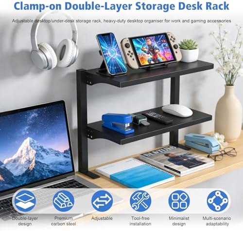 2-Tier Clamp-On Desk Shelf Organizer, Steel 16in Desk Shelf, Large - Image 6