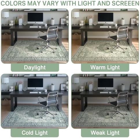 5FT Round Office Chair Mat for Hardwood Floor, Non-Slip Washable Green - Image 6