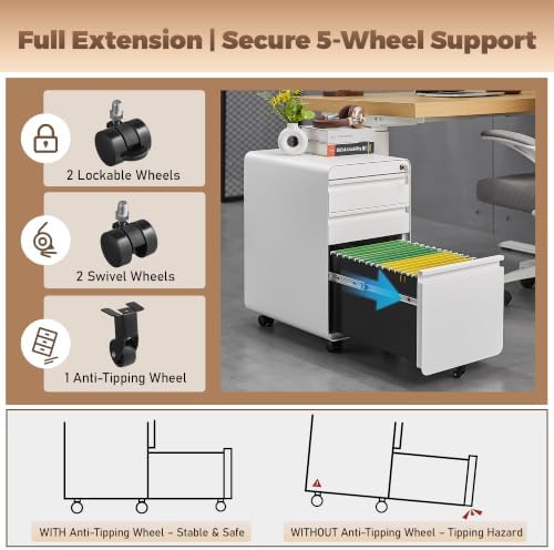 Approgreent Lockable 3 Drawer File Cabinets for Home Office - Image 5