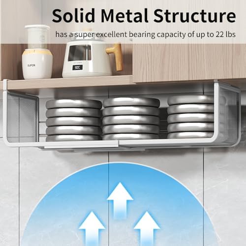 Expandable Under Shelf Basket Organizer, Under Shelf Storage, Hanging Baskets Under Cabinet for Pantry Kitchen Cupboard Desk Counter Bookshelf Space Saver Heavy Duty Slide-in (white, 2 Pack) - Image 6