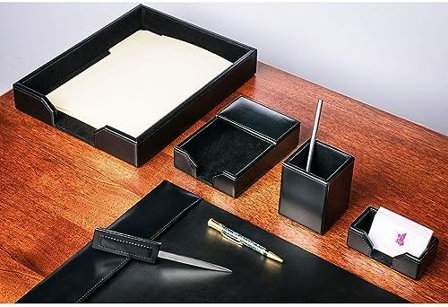 Dacasso 6 Piece Black Bonded Leather Luxury Desk Accessory Set - Desk Pad & Organization Essentials - Image 3