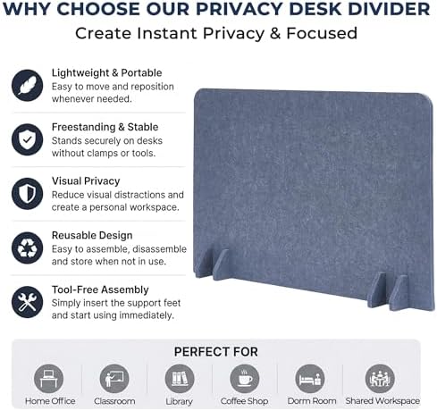 Desk Privacy Divider [6-Pack] 24" x 16" Freestanding Felt Panel - Image 3