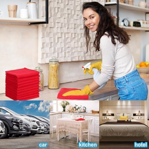 Tenare 100 Pack 12'' x 12'' Microfiber Cleaning Cloths Reusable Cleaning Rags Bulk Microfiber Towels Softer Highly Absorbent Washcloths for House Kitchen Car Window(Red) - Image 6