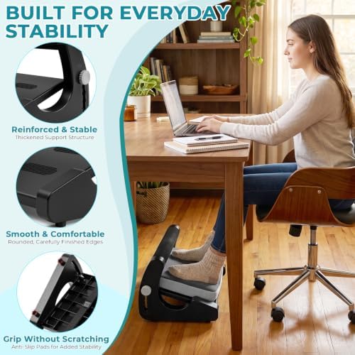 5-Level Adjustable Foot Rest Under Desk, Ergonomic Footrest with Removable Memory Foam and Massage Roller, Sturdy Office Foot Stool and Leg Support for Work & Home, Non-Slip Base, Black - Image 5