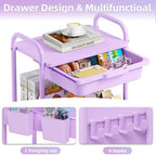 KINGRACK 3 Tier Metal Rolling Cart with Drawer, Purple Utility Storage Cart - Image 5