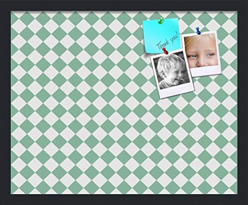 PinPix 21x17 inch Cork Bulletin Board. This Decorative Framed Pin Board Comes with Diamond Pattern in Green and White Design and Satin Black. Ideal for Home, Office Decor or School (PinPix-330) by PinPixBulletinBoards