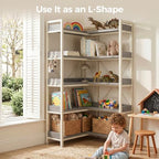 GTPLAYER 5-Tier Corner Bookshelf, L-Shaped Metal Frame Shelf with Tall 14" Shelves, Plant Stand and Storage Rack for Small Spaces, Living Room and Home Office, Gray & White - Image 5