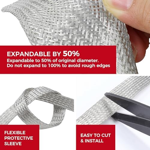 11/16" Wide Tinned Copper Braided Metal Wire Shielding Sleeve Ground Strap Automotive Flat Mesh Flexible Expandable Sheath (18mm ID-38ft) - Image 3