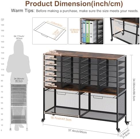 EasyPAG Rolling File Cart with 24 Slot Mail Organizer, Under Desk Storage with Hanging File Rack for Letter/Legal Folders, Mobile Filing Cabinet Printer Stand for Office Home Classroom, Black - Image 3