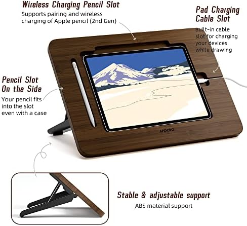 AFOOYO Bamboo Tablet Stand - Portable & Adjustable 5 Angles,Laptop Riser,Book Reading Stand,Compatible with 9.7/10.2/10.5/10.9/11 inches (Walnut Varnish) - Image 4