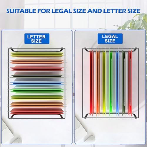 2 Packs Legal/Letter Size Hanging File Folder Frame, Desk Organizer Destop Files Frame, Hanging Folder Holder/Rack for Filing Cabinet File Drawer, 14.5"D x 11.8"W x 9.2"H , Black - Image 2