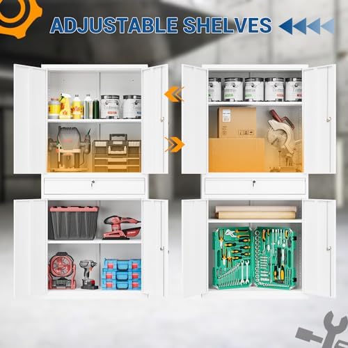 Fesbos 71" Metal Cabinet-White Heavy Duty Storage File Cabinet Steel Tool Cabinets with Shelves, Lockable Doors and Drawers- for Garage, Pantry, Warehouse - Assembly Required - Image 4