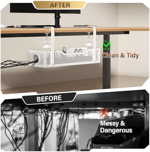 [Upgraded] 2 Pack Under Desk Cable Management Tray, Cinati Cord Organizers for Table Thickness up to 3", 16" Wire Organization with Clamp No Drill, Cable Management Box for Office - No Damage to Desk - Image 4