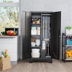 61" Metal Storage Cabinet with Lockable Doors, Cleaning Supply Cabinet with Pegboard and Hanging Rod. Garage Tool Storage Cabinets for Home, Laundry, Office, Home Kitchen Utility Cabinet - Image 4