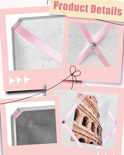 White Fabric Memo Bulletin Board, 17x13 inches Velvet Pin Board for Wall, Vision Board Message Board with Pink Criss-Cross Ribbons for Home Office School Wall Decor(PK Ribbon,4333) - Image 6