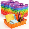 12 Pack Classroom Storage Baskets, Plastic Paper Trays for Desk Organization, Turn-in Trays for Teachers and Students, Stackable Organizer Bins for School Office-Bright Color by Gleom