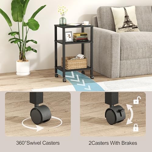 3-Tier Printer Stand with Storage, Mobile Printer Cart with Rolling Casters and Adjustable Feet, Under Desk Storage Shelf for Home Office, Small Printers,Black, 15.7" x 11.8" x 25.9" - Image 5