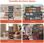 Peg Board Display Stand with Wheels,50 Hooks,2'x 5.5' - Black - Image 7