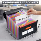 AFMAT Accordion File Organizer, 60 Pockets Expanding File Folder w/Labels, Expandable Letter/A4 Size File Folder for Bill Tax Receipt, Portable File Organizer for Home Office School AF11BK - Image 3