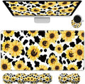 Gaming Mouse Pad Wrist Support & Desk Mat(35.4" x 15.7") & Keyboard Wrist Rest & Coasters CGFGHHUY 4 Pcs Set with Memory Foam Ergonomic Easy Typing Pain Relief - Cow Print Sunflowers by CGFGHHUY