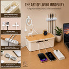 Cable Management Box, Cord Organizer, Pine Wood Lid, Cream White - Image 3