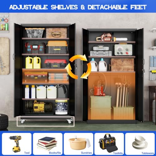 GAIOUS 78.7" Tall Metal Storage Cabinet with Lock and Wheels, File Cabinet - Image 4