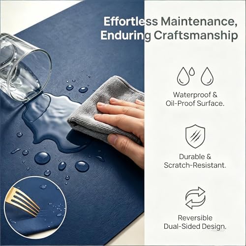 Leather Desk Pad Protector,Laptop Desk Pad,Non-Slip Mouse Pad,Waterproof Leather Desk Blotter,Desk Writing Pad for Office Work/Home/Decor,Office Mouse Mat (Navy Blue,24"x 40") - Image 4