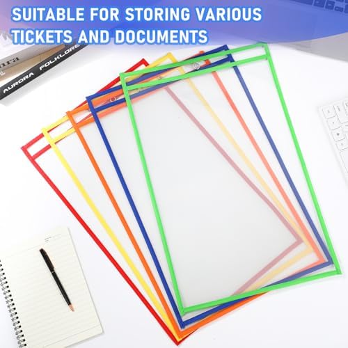 Feifeiya 10 Pack 11 x 17 Inch Job Ticket Holders, Dry Erase Pockets, Clear Paper Sleeves, Shop Ticket Holders, Writable and Erasable Document Cover, Transparent Pocket Cover(Multicolor) - Image 5