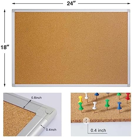 Cork Board Bulletin Board 24 x 18 Inches, Silver Aluminium Framed Corkboard, Office Board for Wall Cork, Large Wall Mounted Notice Pin Board for Home, Office and School - Image 3