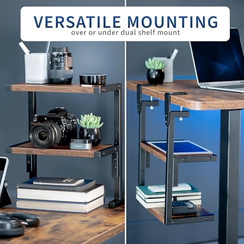 VIVO Vintage Brown Clamp-on 13 inch 2-Tier Desk Shelf, STAND-SHELF2C-N - Image 4