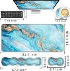 Keyboard Wrist Rest and Mouse Pad with Wrist Support Set Ergonomic Coaster,Memory Foam,Easy Typing Pain Relief,Large XL Desk Mat 31.5"x 11.8",Abstract Marble Texture - Image 2