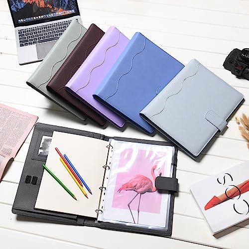 Wonderpool A4 PU Leather Ring Holder Writing Portfolio Multi Document Case with Removable Binder Clipboard and Functional Pocket for Organizer Office Travel School (Gainsboro) - Image 3