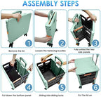 Foldable Utility Cart Portable Collapsible Crate Rolling Carts with Wheels Rolling Tote Basket Teacher Cart with Lid Wear-Resistant 360°Rotate Wheel Noiseless for Shopping Storage Office Use - Image 7