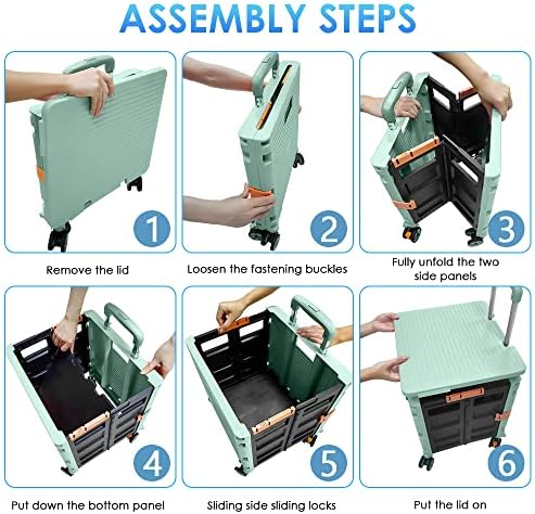 Foldable Utility Cart Portable Collapsible Crate Rolling Carts with Wheels Rolling Tote Basket Teacher Cart with Lid Wear-Resistant 360°Rotate Wheel Noiseless for Shopping Storage Office Use - Image 7