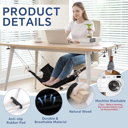 BALAPET Large Foot Hammock Under Desk Footrest, Adjustable Office Foot Rest Sling with Hooks Portable Leg Rest for Desk for Study and Relaxing,Machine Washable - Image 3