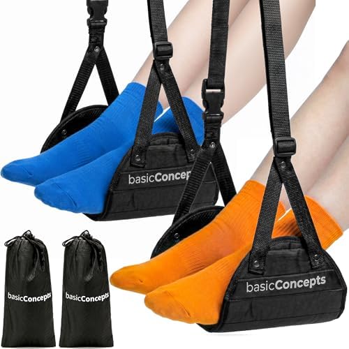 BASIC CONCEPTS Airplane Adjustable Foot Hammock (2 Pack), Perfect or Office Footrest to Relax Your Feet (Memory Foam) - for Travel Accessories, Desk Hammock, Comfy Hanger by BASICCONCEPTS