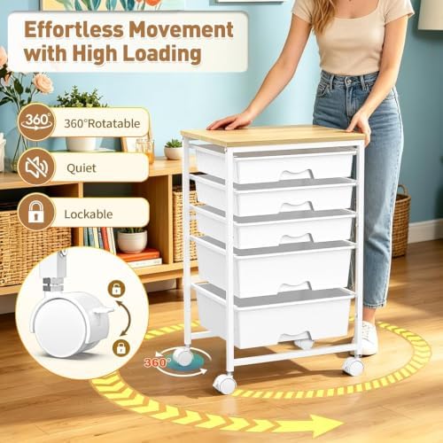 SUNALLY Rolling Carts with 5 Drawers, Storage Drawer Carts for Craft, White - Image 6