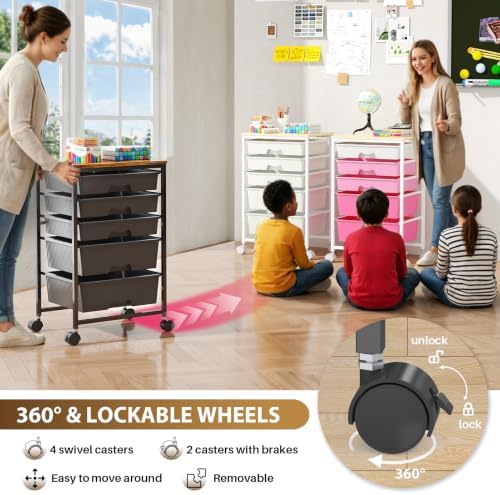 Goovilla Rolling Cart with 5 Drawers for Craft, Art, Dorm, Office, Black - Image 5