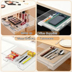 2 Pack 10.91"x 8.23" Under Desk Drawer Storage Organizer, Durable PC Material Self-Adhesive with Slide Out Rail, Hidden Hanging Desk Drawer for Office Supplies, Stationery, No Drilling Install, Clear - Image 6