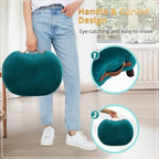 LUE BONA Small Curved Foot Stool with Handle, Teal Velvet Footstool and Ottomans, Modern Foot Rest with Wooden Legs, Step Stool with Padded Seat for Couch, Living Room - Image 3