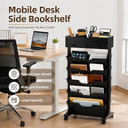 5 Tier Rolling Book Cart Multi-Functional Movable Storage Bookshelves - Image 2