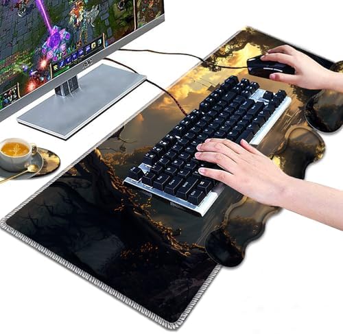 Large Gaming Mouse Pad, Keyboard Wrist Rest Pad + Mouse Wrist Pad + Coaster 4 in 1 Set, Extended Waterproof Non-Slip Desk Mat, Suitable for Office Home Learning Games, Pirate Ship - Image 4