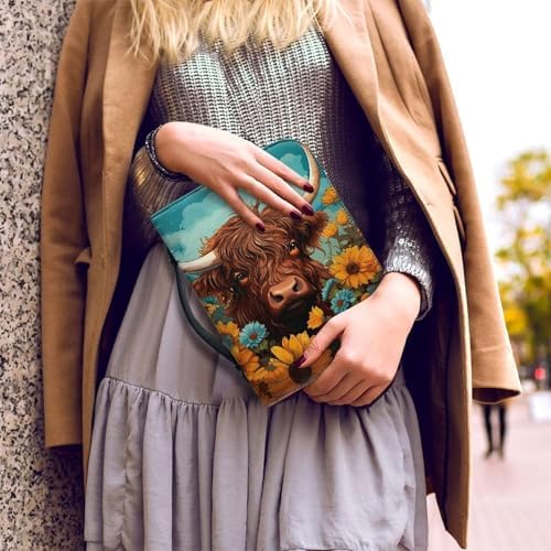Highland Cattle Print Bible Cover Sunflowers PU Leather Bible Carrying Case for Church Zippered Book Bible Protector with Top Handle - Image 5