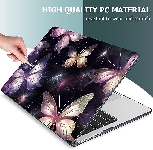 Mektron for 2026/2025/2024/2023 MacBook Air 15 INCH M5 A3448 /M4 A3241 /M3 A3114 /M2 A2941 Case, Printed Plastic Hard Shell Cover with 15.3" Liquid Retina Display Touch ID, Glittering Butterfly - Image 4