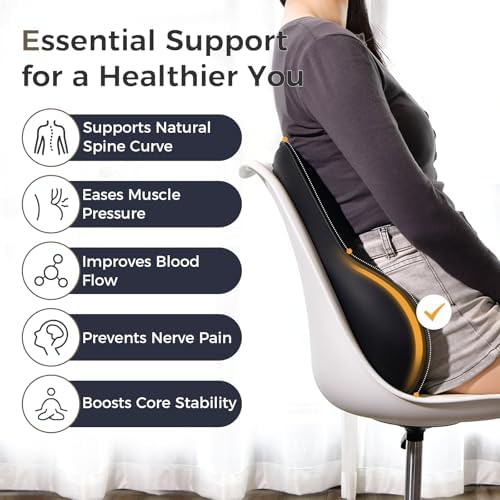 Coverado Lumbar Support Pillow for Car, Ergonomic Memory Foam Back Pillow for Office Chair, Back Cushion for Back Pain Relief, PU Leather Car Lumbar Support for Driving Seat - Black&Gray - Image 3